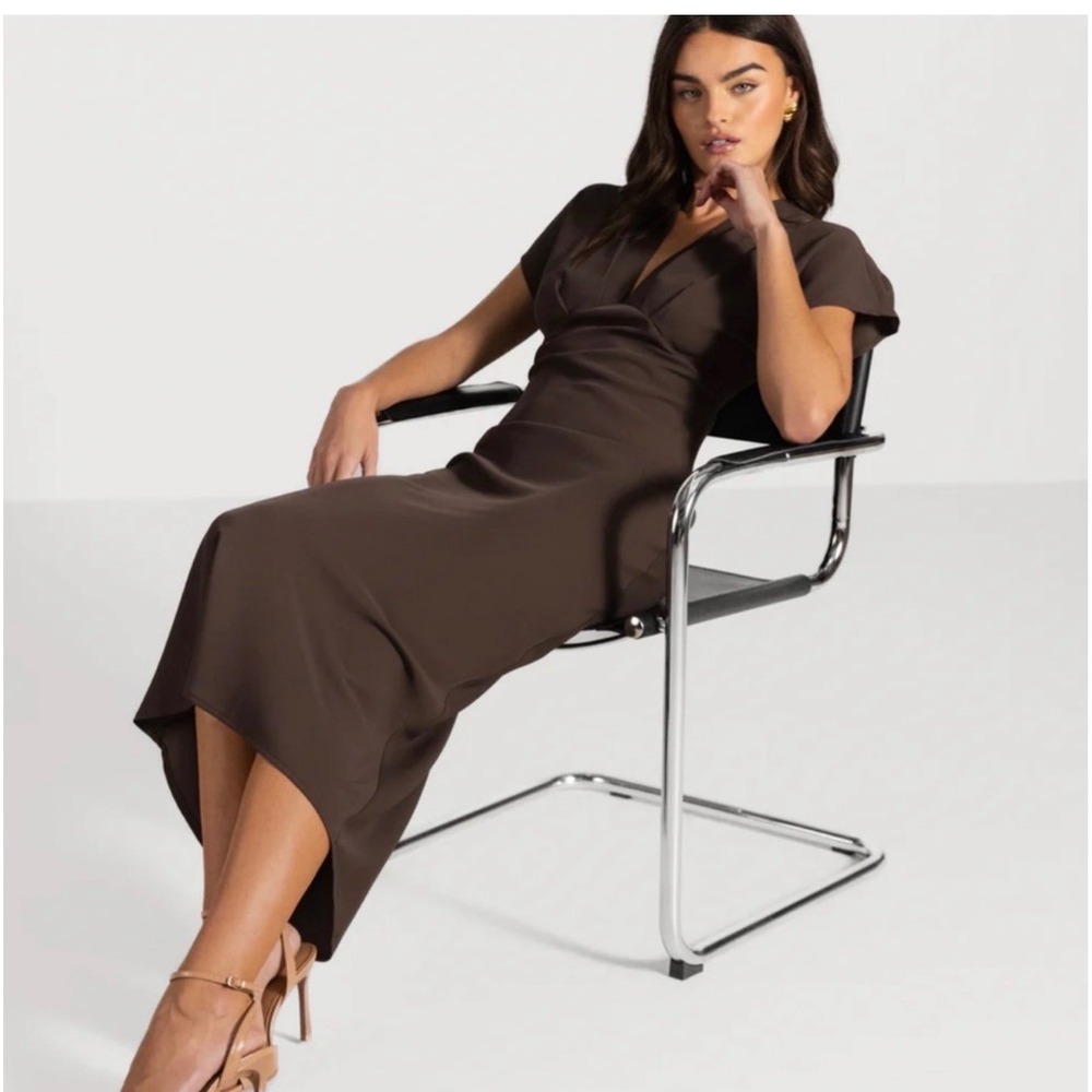 JAKI London Juliette V Neck Dress | Espresso Brown Size XL